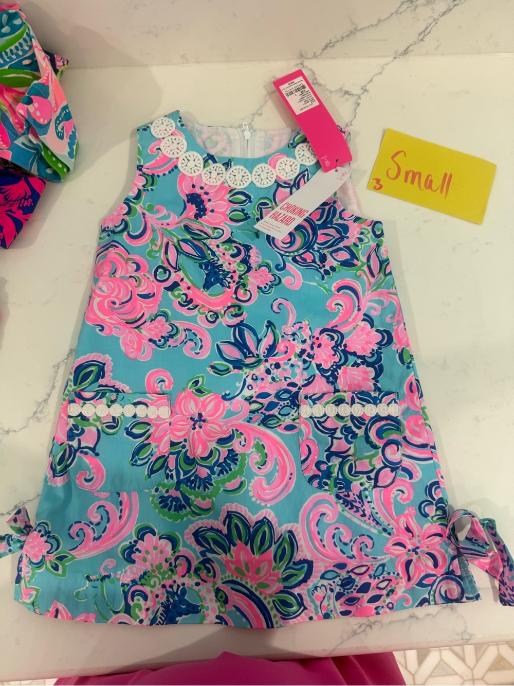 Lilly Pulitzer Size 3 NWT Girls Floral A-Line Dress in Aqua & Pink